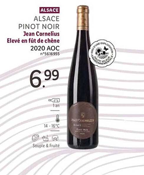 alsace pinot noir jean cornelius elevé en fût de chêne 2020 aoc
