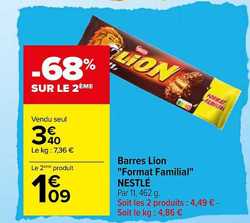 barres lion "format familial" nestlé