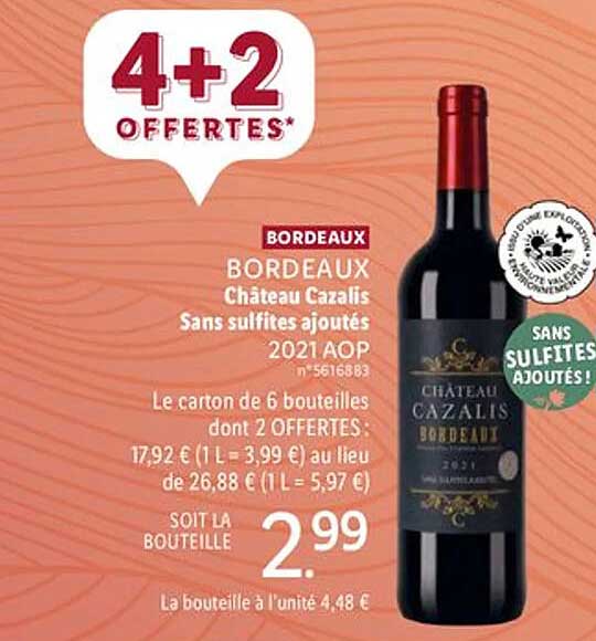 Bordeaux Château Cazalis Sans Sulfites Ajoutés 2021 Aop