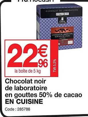 chocolat noir de laboratoire en gouttes 50% de cacao en cuisine