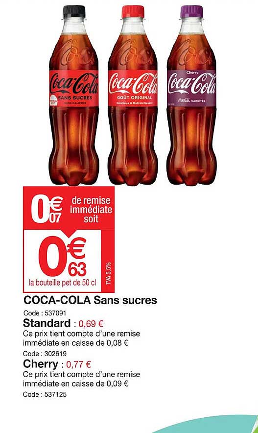 coca-cola  sans sucres standard ou cherry
