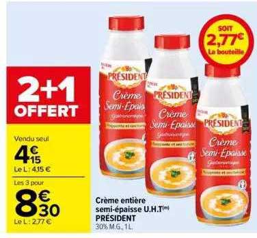 crème entière semi-épaisse u.h.t. président