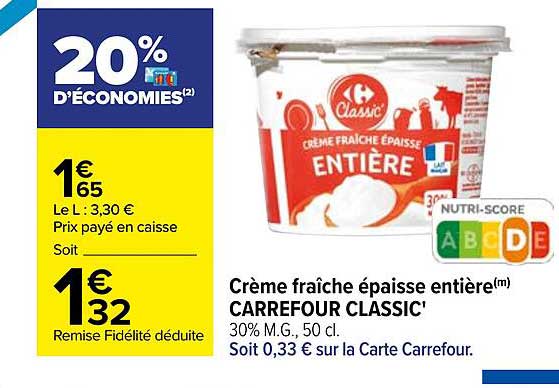 Crème Fraîche épaisse Entière Carrefour Classic'