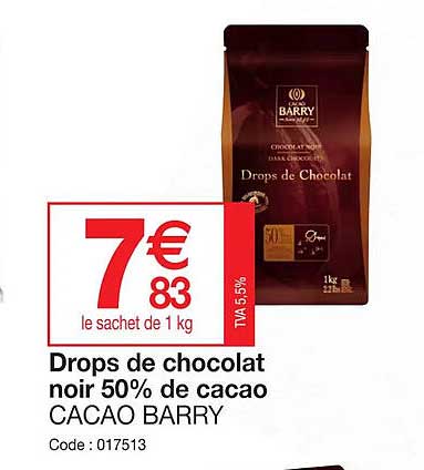 drops de chocolat noir 50% de cacao cacao barry