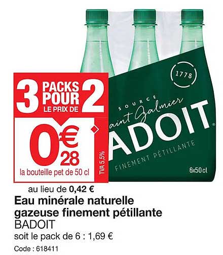 eau minérale naturelle gazeuse finement pétillante badoit