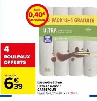 essuie-tout blanc ultra absorbant carrefour