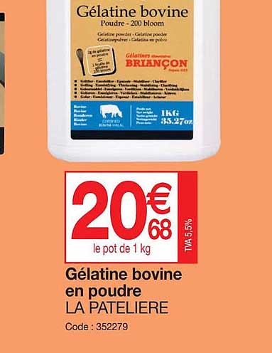 Gélatine Bovine En Poudre La Pateliere