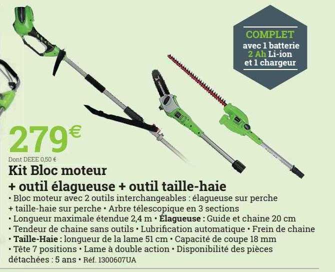 kit bloc moteur + outil élagueuse + outil taille-haie