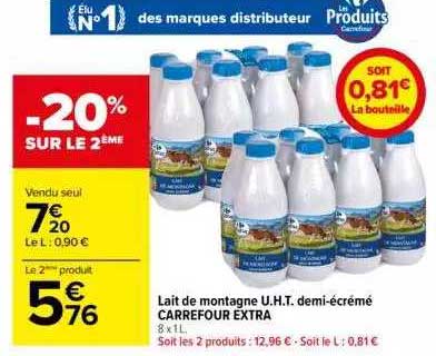 lait de montagne u.h.t. demi-écrémé carrefour extra