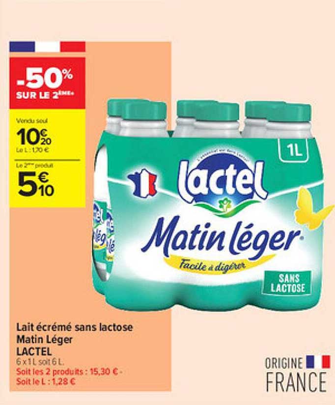lait écrémé sans lactose matin léger lactel