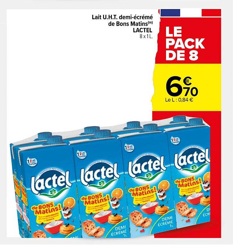 lait u.h.t. demi-écrémé de bons matins lactel