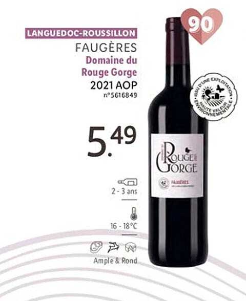 languedoc-roussillon faugères domaine du rouge gorge 2021 aop