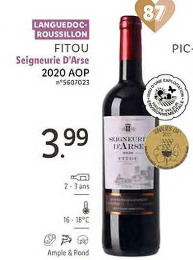 languedoc-roussillon fitou seigneurie d'arse 2020 aop