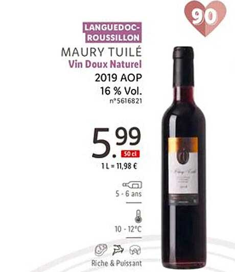 languedoc-roussillon maury tuilé vin doux naturel 2019 aop 16% vol.