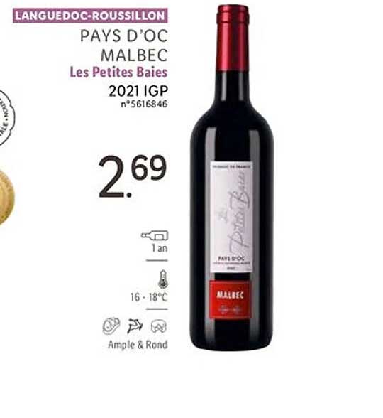 languedoc-roussillon pays d'oc malbec les petites baies 2021 igp