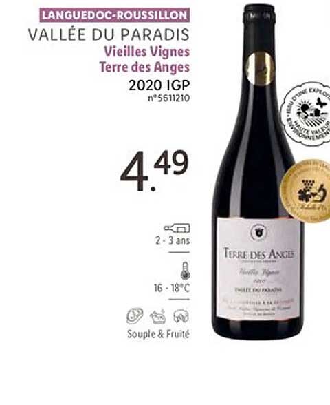 languedoc-roussillon vallée du paradis vieilles vignes terre des anges 2020 igp