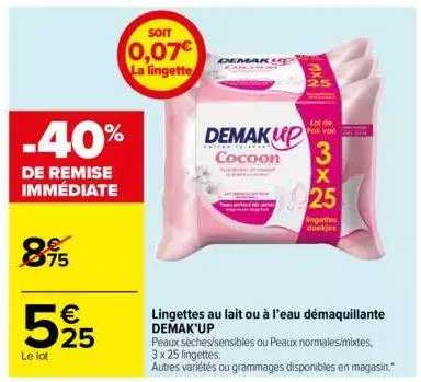 lingettes au lait ou à l'eau démaquillante demak'up