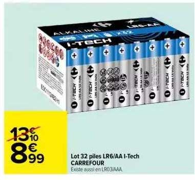 lot 32 piles lr6-aa i-tech carrefour