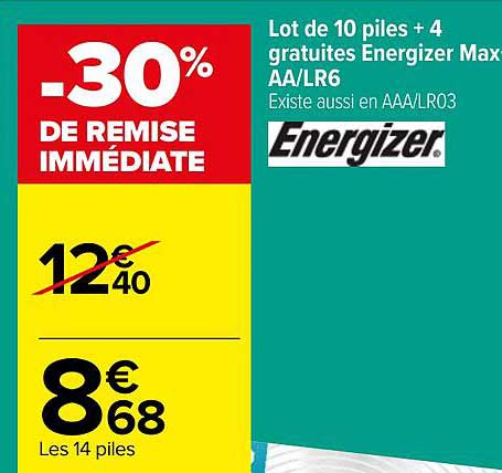 lot de 10 piles +4 gratuites energizer max aa-lr6