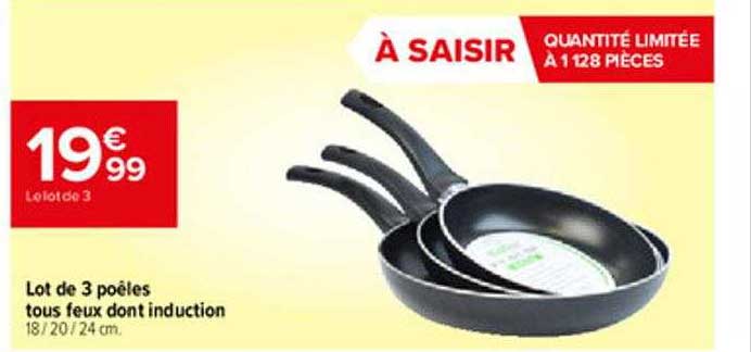 lot de 3 poêles tous feux dont induction