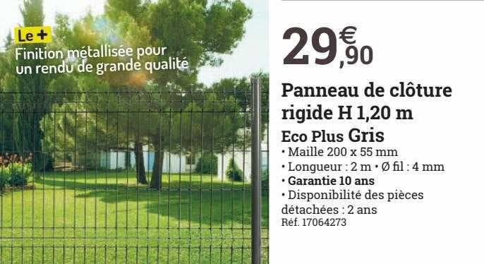 Panneau De Clôture Rigide H 1,20 M Eco Plus Gris
