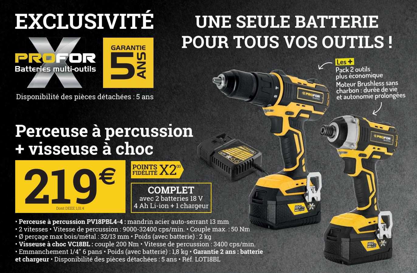 perceuse à percussion + visseuse à choc profor