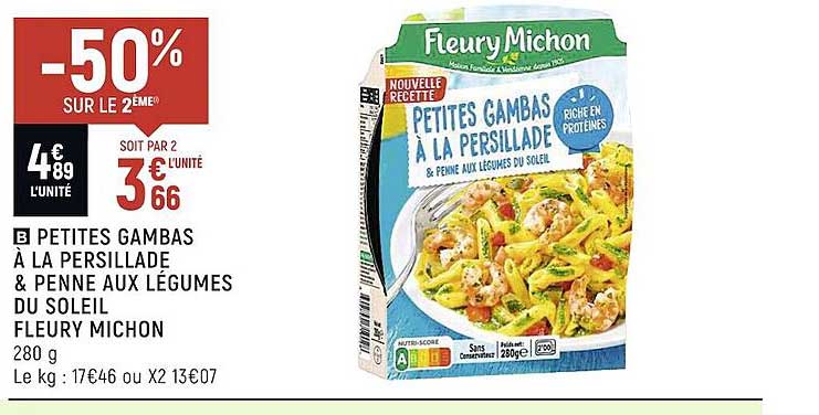 petites gambas à la persillade & penne aux légumes du soleil fleury michon