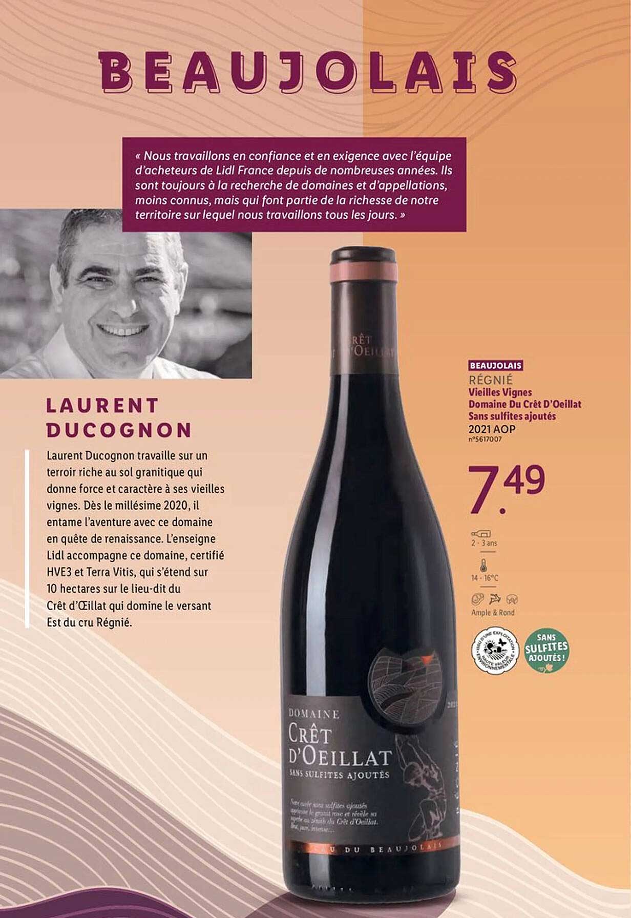 régnié veilles vignes domaine du crêt d'oeillat sans sulfites ajoutés