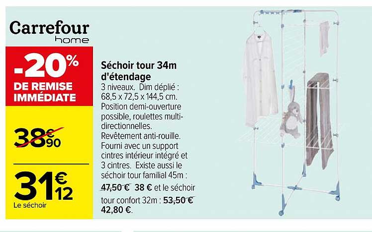séchoir tour 34 m d'étendage carrefour home