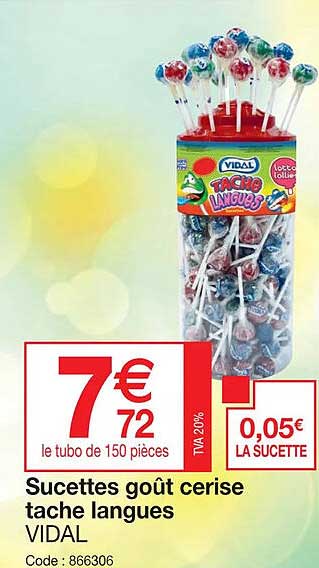 sucettes goût cerise tache langues vidal