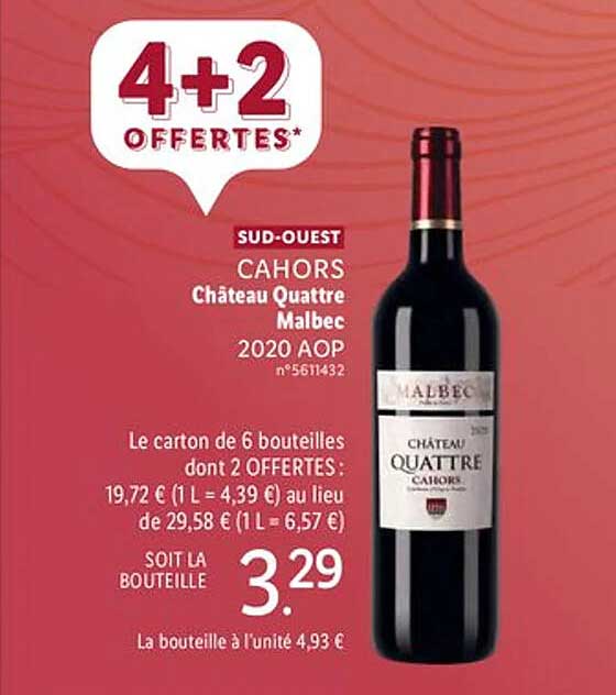 sud-ouest cahors château quattre malbec 2020 aop