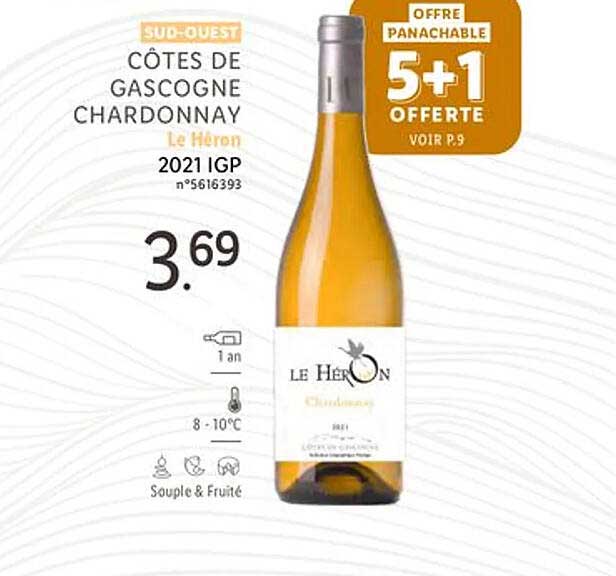 sud-ouest côtes de gascogne chardonnay le héron 2021 igp