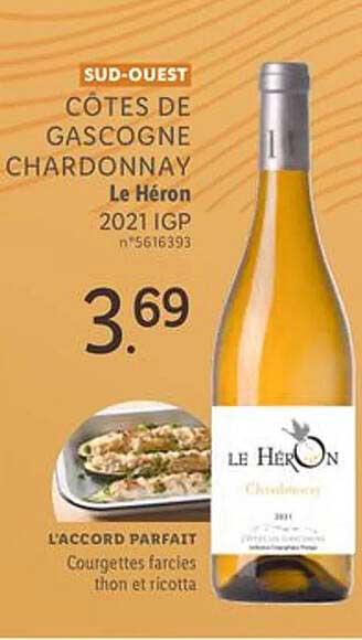 sud-ouest côtes de gascogne chardonnay le héron 2021 igp