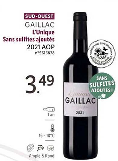 sud-ouest gaillac l'unique sans sulfites ajoutés 2021 aop