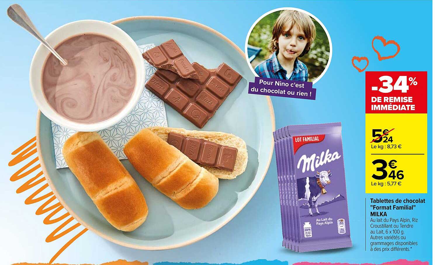 tablettes de chocolat "format familial" milka