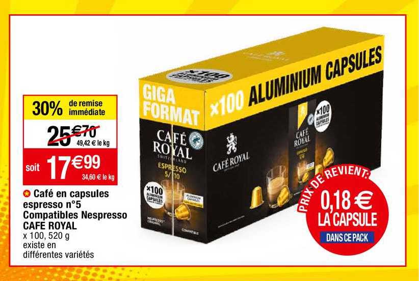 café en capsules espresso n°5 compatibles nespresso café royal