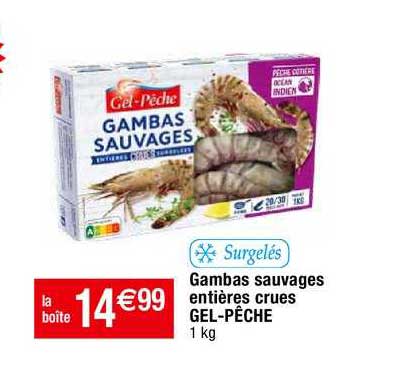 gambas sauvages entières crues gel-pêche