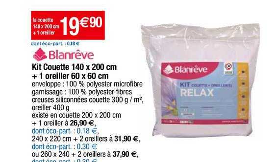 kit couette 140 x 200 cm + 1 oreiller 60 x 60 cm blan rêve