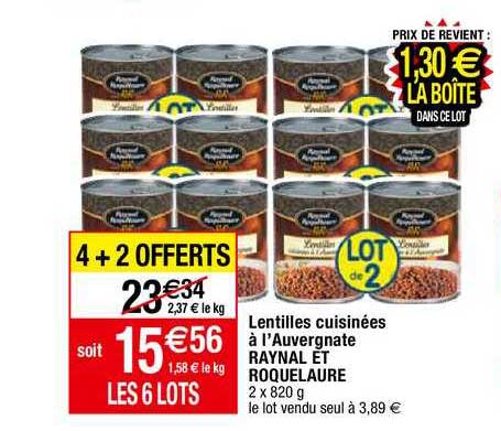 lentilles cuisinées à l'auvergnate raynal et roquelaure