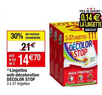 lingettes anti-décoloration décolor stop