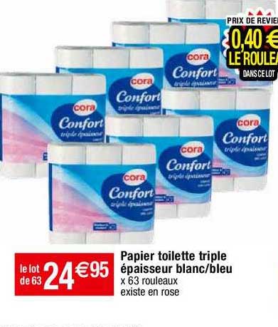 papier toilette triple épaisseur blanc/bleu cora