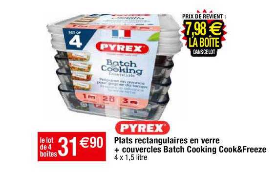 plats rectangulaires en verre + couvercles batch cooking cook & freeze pyrex