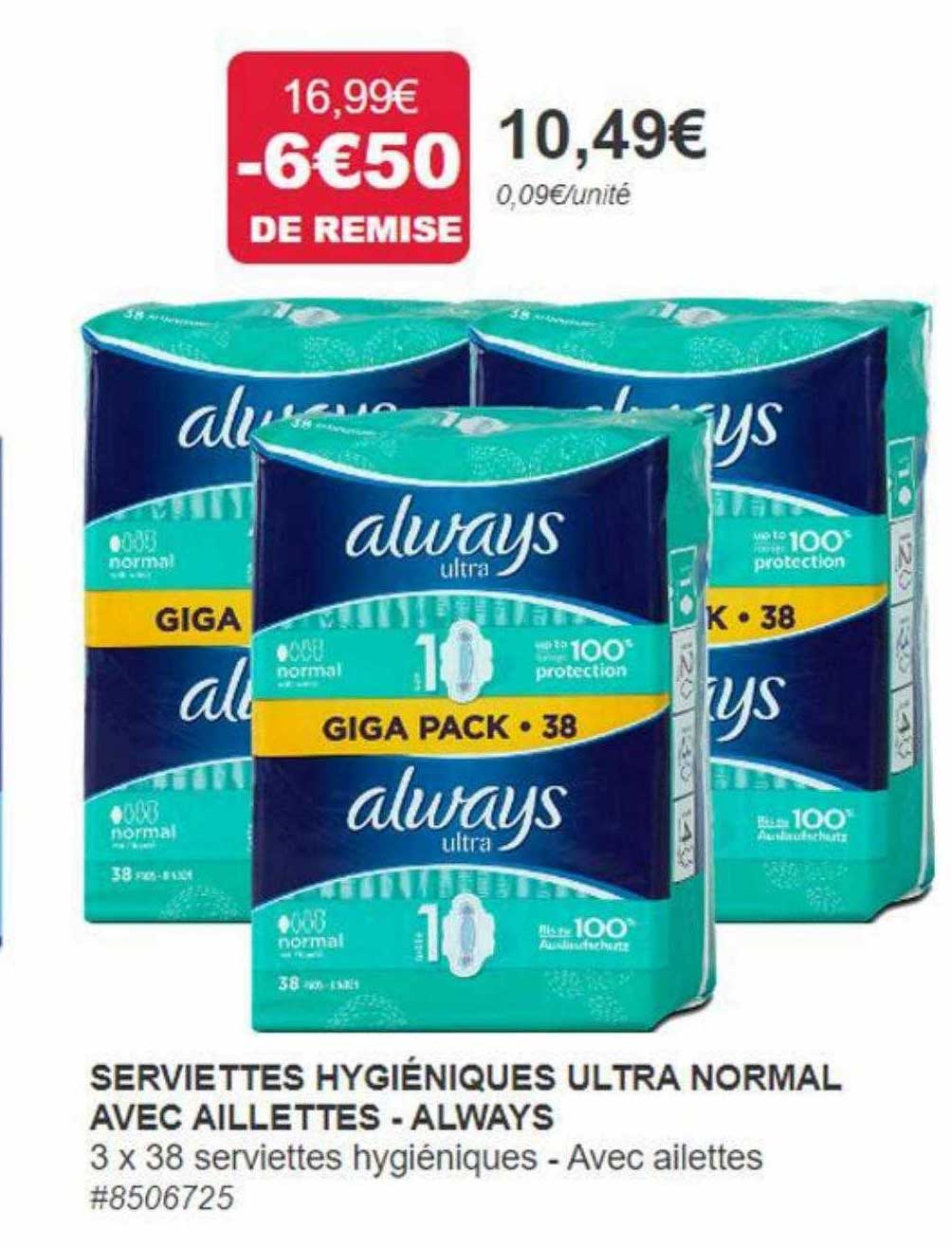 serviettes hygiéniques ultra normal avec aillettes - always
