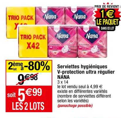 serviettes hygiéniques v-protection ultra régulier nana