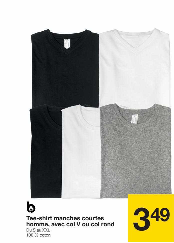 Tee-shirt Manches Courtes Homme, Avec Col V Ou Col Rond