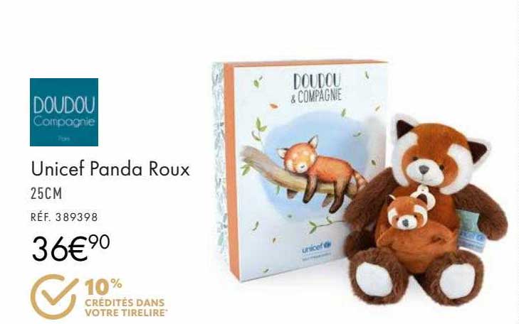 unicef panda roux doudou & compagnie