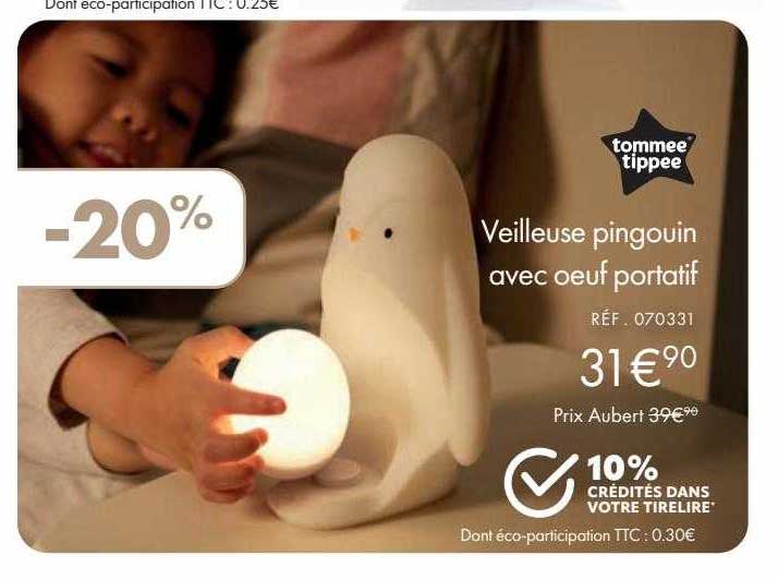 veilleuse pingouin avec œuf portatif tommee tippee