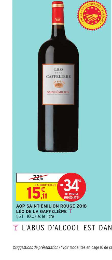 aop saint emilion rouge 2018 léo de la gaffelière -34% de remise immédiate