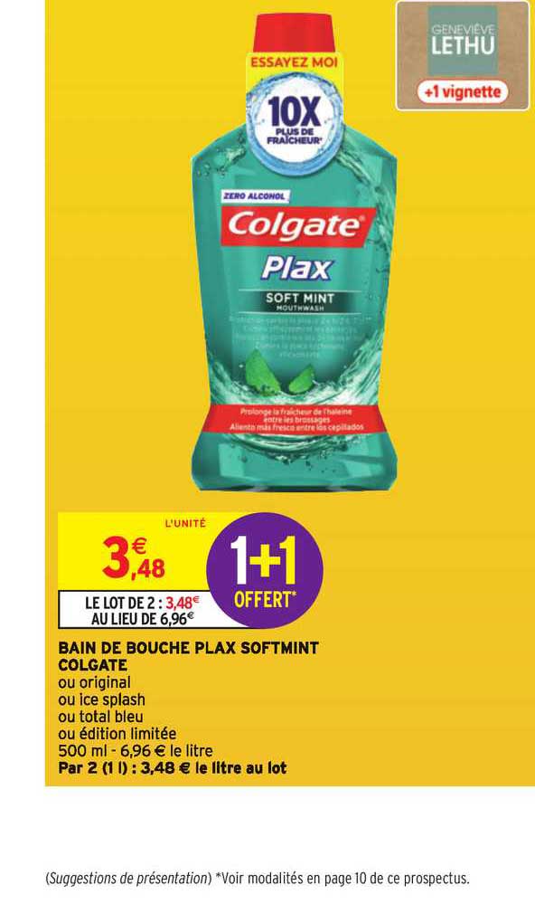 Bain De Bouche Plax Softmint Colgate 1+1 Offert