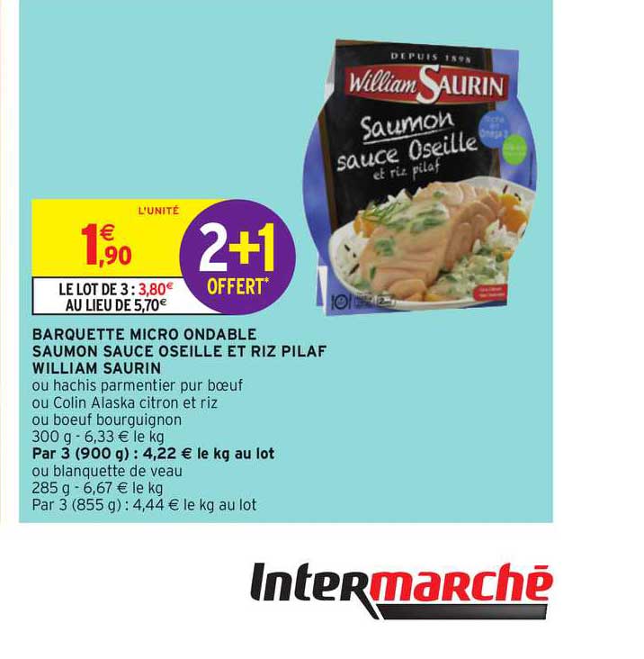 barquette micro ondable saumon sauce oseille et riz pilaf william saurin 2+1 offert
